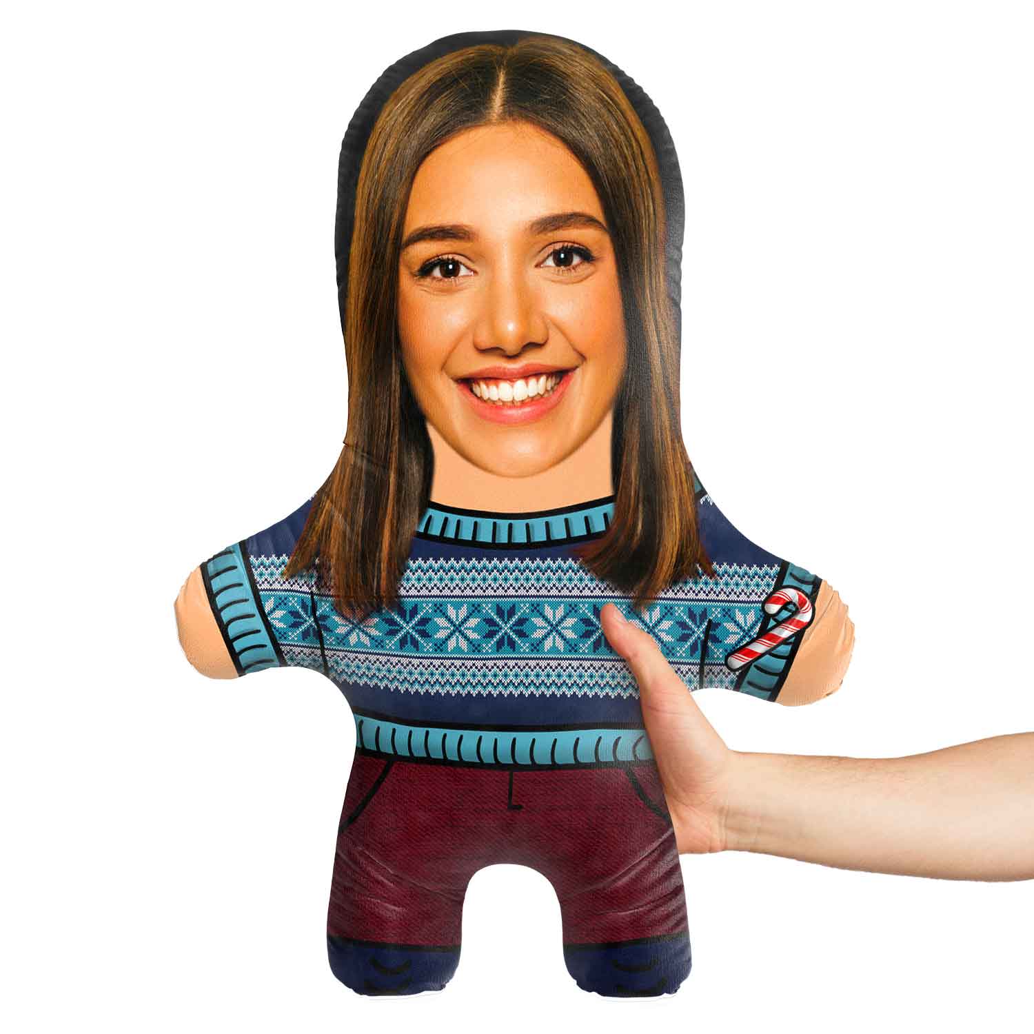 Christmas Jumper Blue Face Pillow