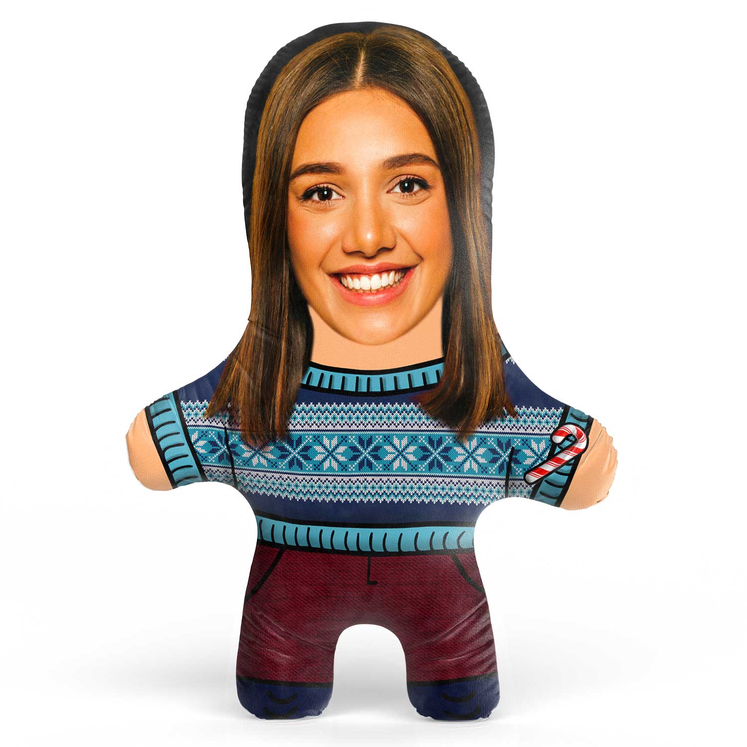 Christmas Jumper Blue Face Pillow